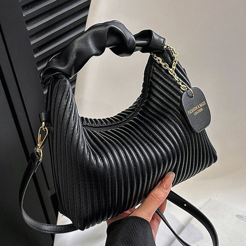 Womens PU Leather Pleated Cloud Crossbody Bag