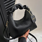 Womens PU Leather Pleated Cloud Crossbody Bag