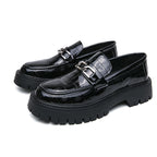 Mens Leather Platform Low Top Round Toe Lace Up Shoes