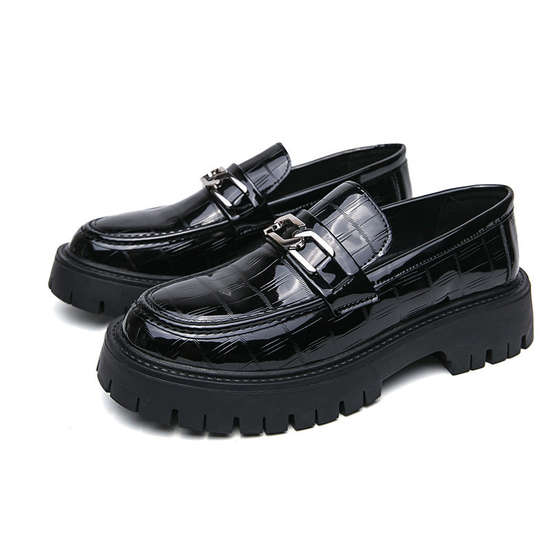 Mens Leather Platform Low Top Round Toe Lace Up Shoes