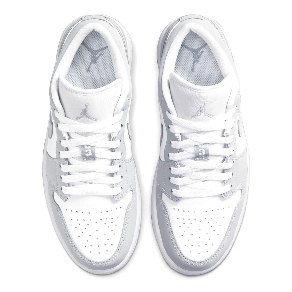 Air Jordan 1 Low Womens White Wolf Grey trainers top view showing laces