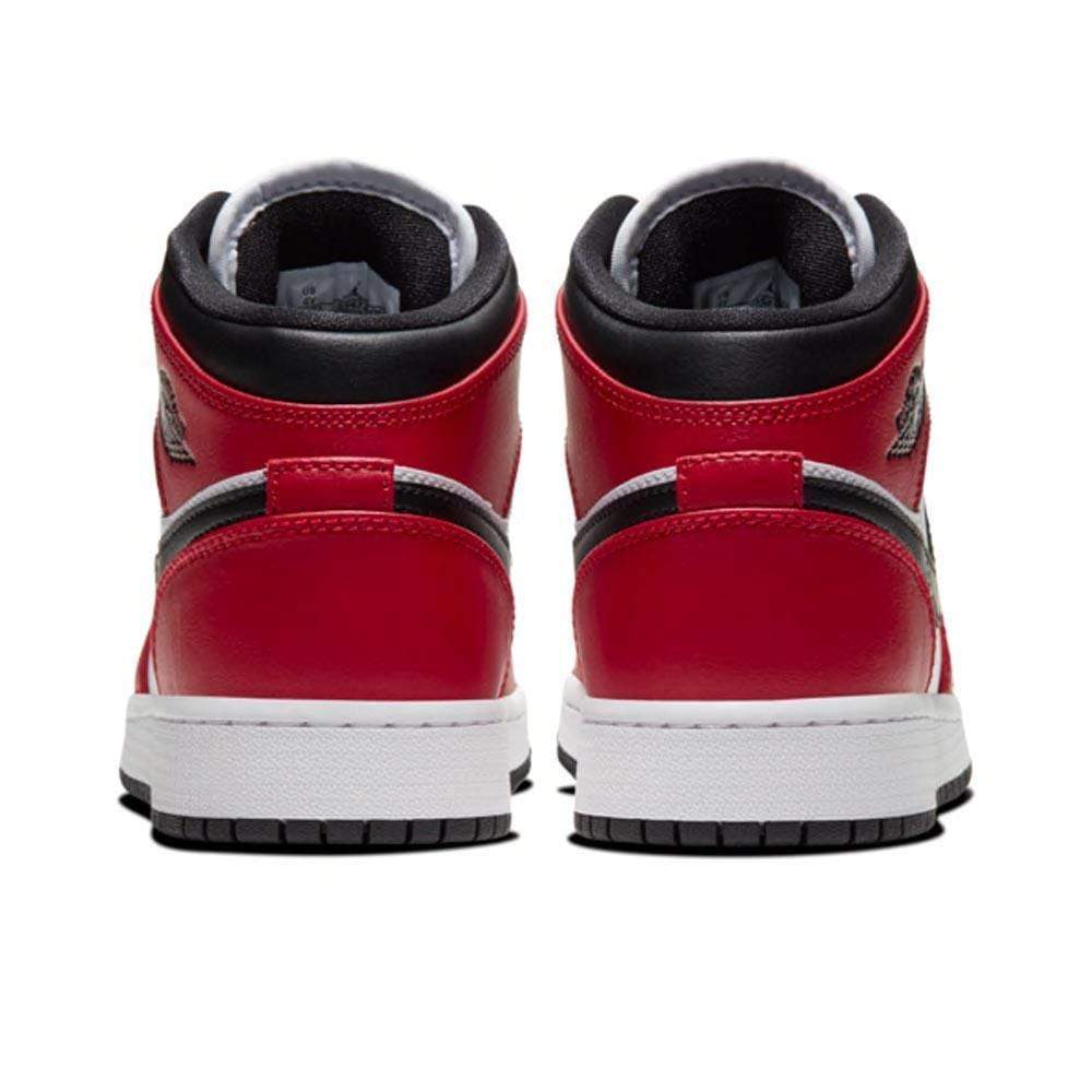 Air Jordan 1 Mid GS Chicago Black Toe trainers top view showing laces