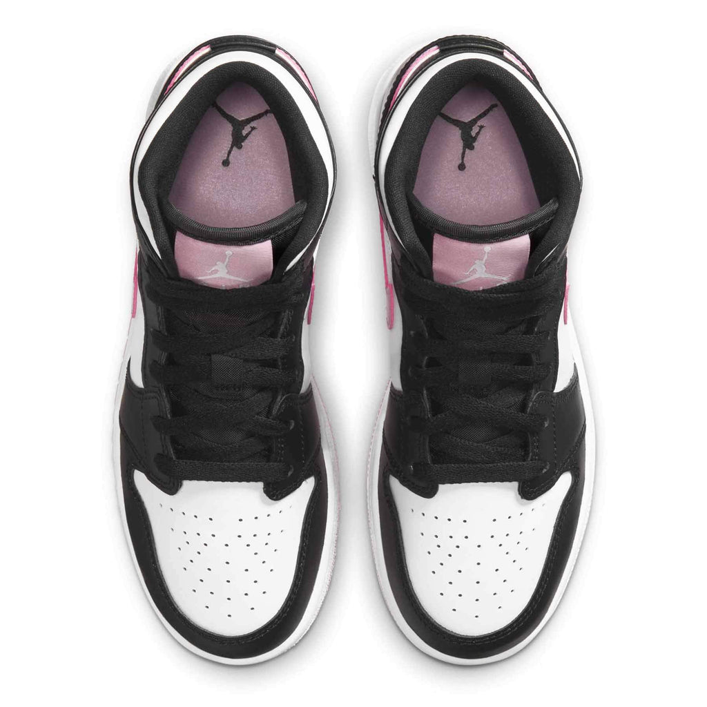 Air Jordan 1 Mid GS White Light Arctic Pink trainers top view showing laces