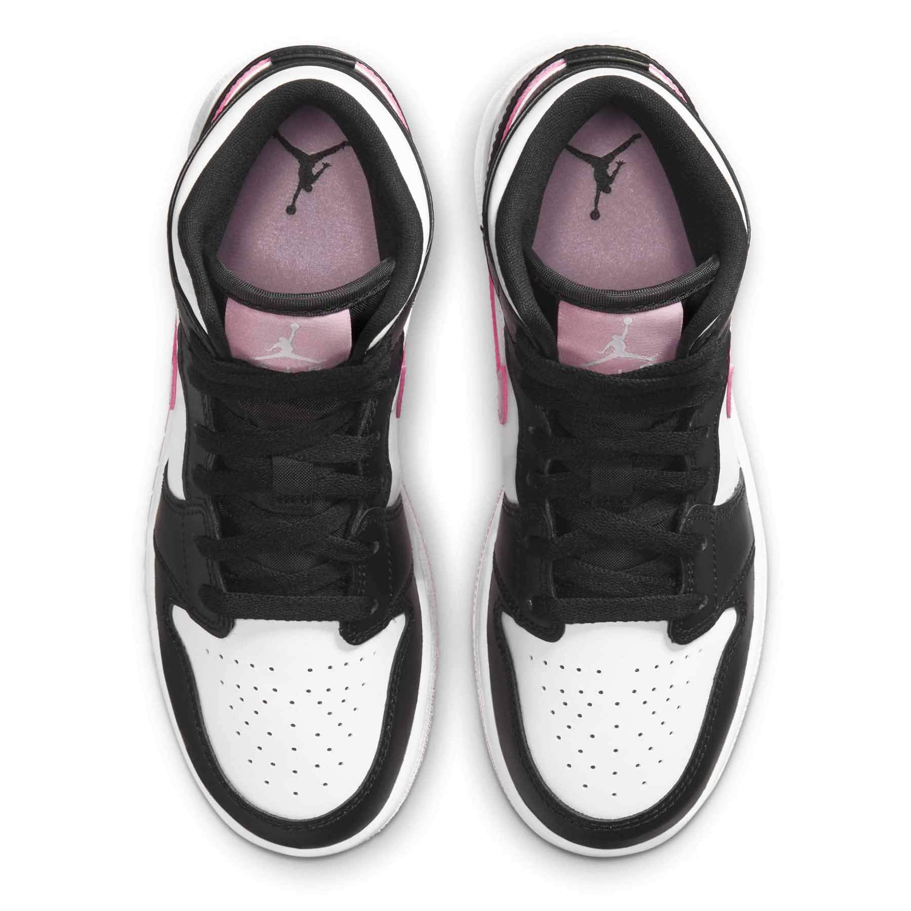 Air Jordan 1 Mid GS White Light Arctic Pink trainers top view showing laces