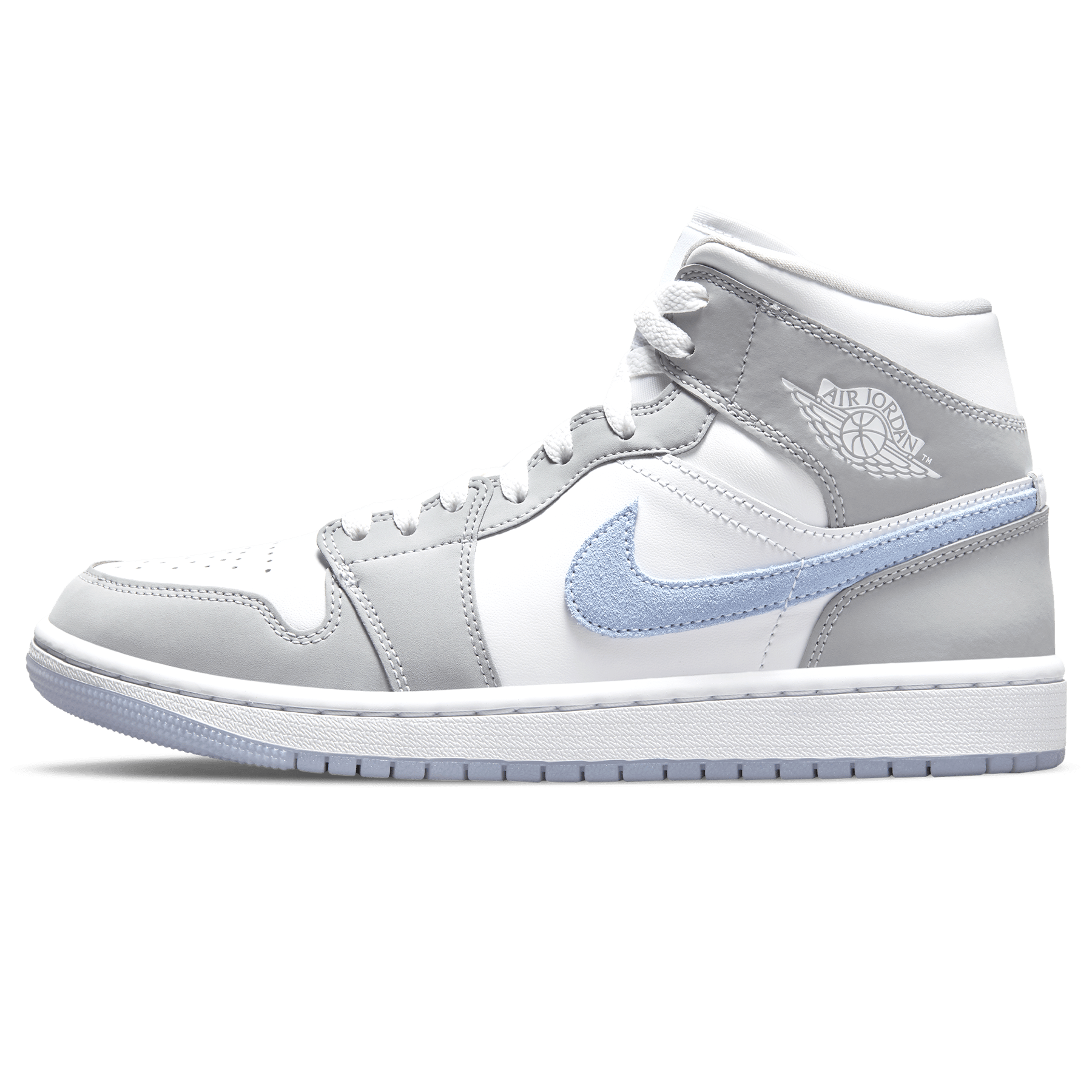 Air Jordan 1 Mid Womens White Wolf Grey trainers main side profile