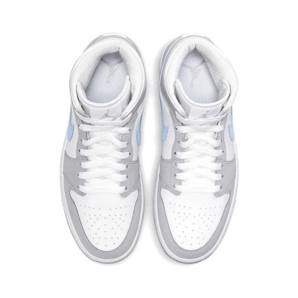 Air Jordan 1 Mid Womens White Wolf Grey trainers top view showing laces