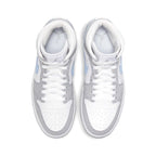Air Jordan 1 Mid Womens White Wolf Grey trainers top view showing laces