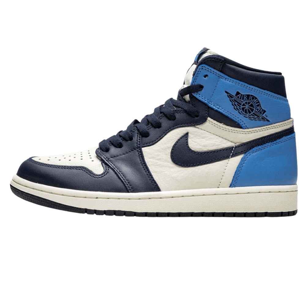 Air Jordan 1 High OG Obsidian UNC trainers main side profile