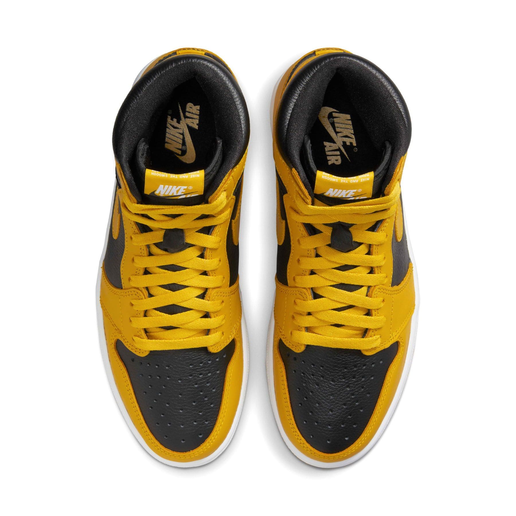 Air Jordan 1 High Retro OG Pollen trainers top view showing laces