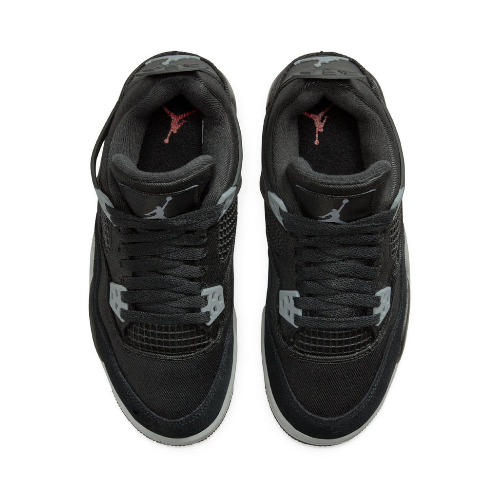 Air Jordan 4 Retro SE GS Black Canvas trainers top view showing laces