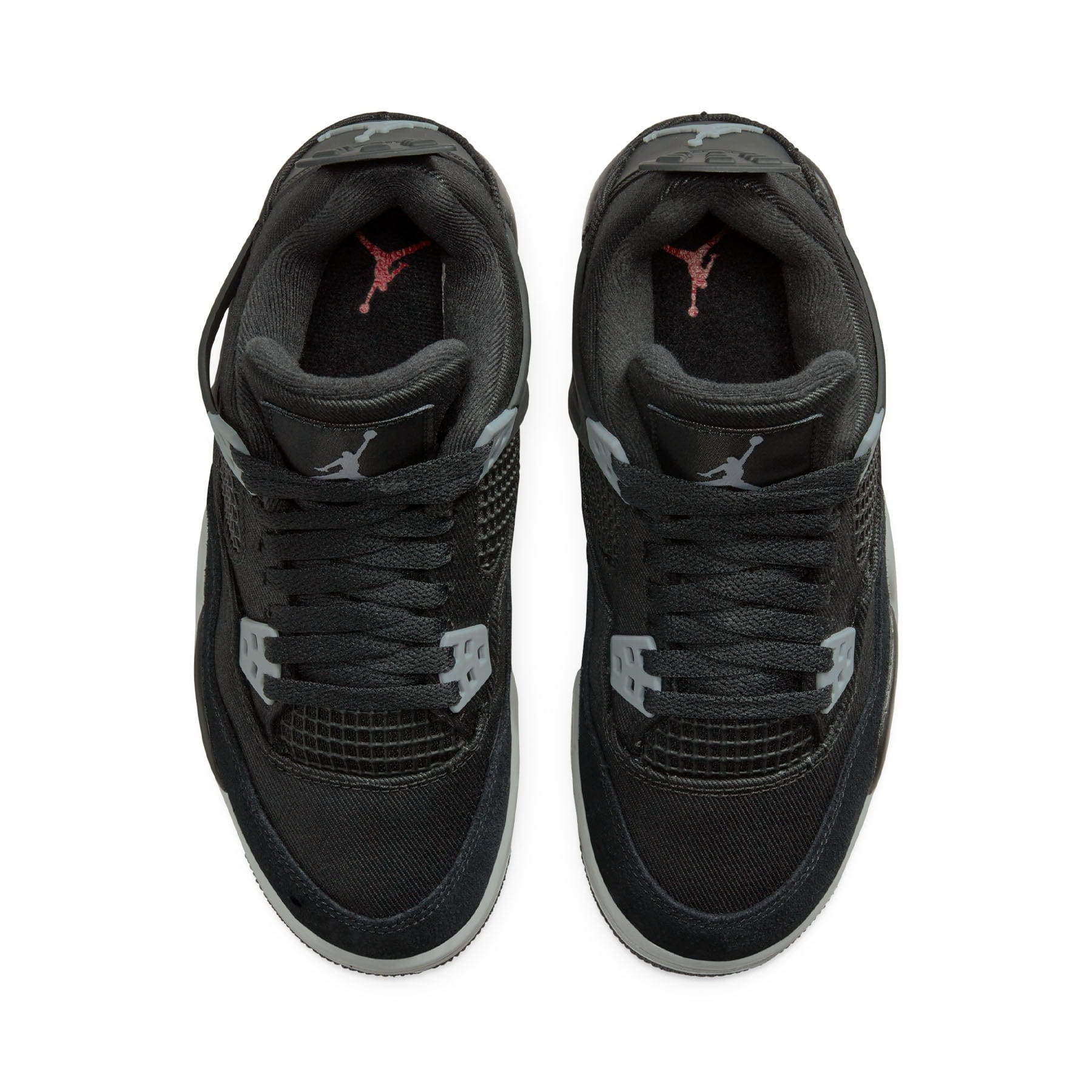 Air Jordan 4 Retro SE GS Black Canvas trainers top view showing laces