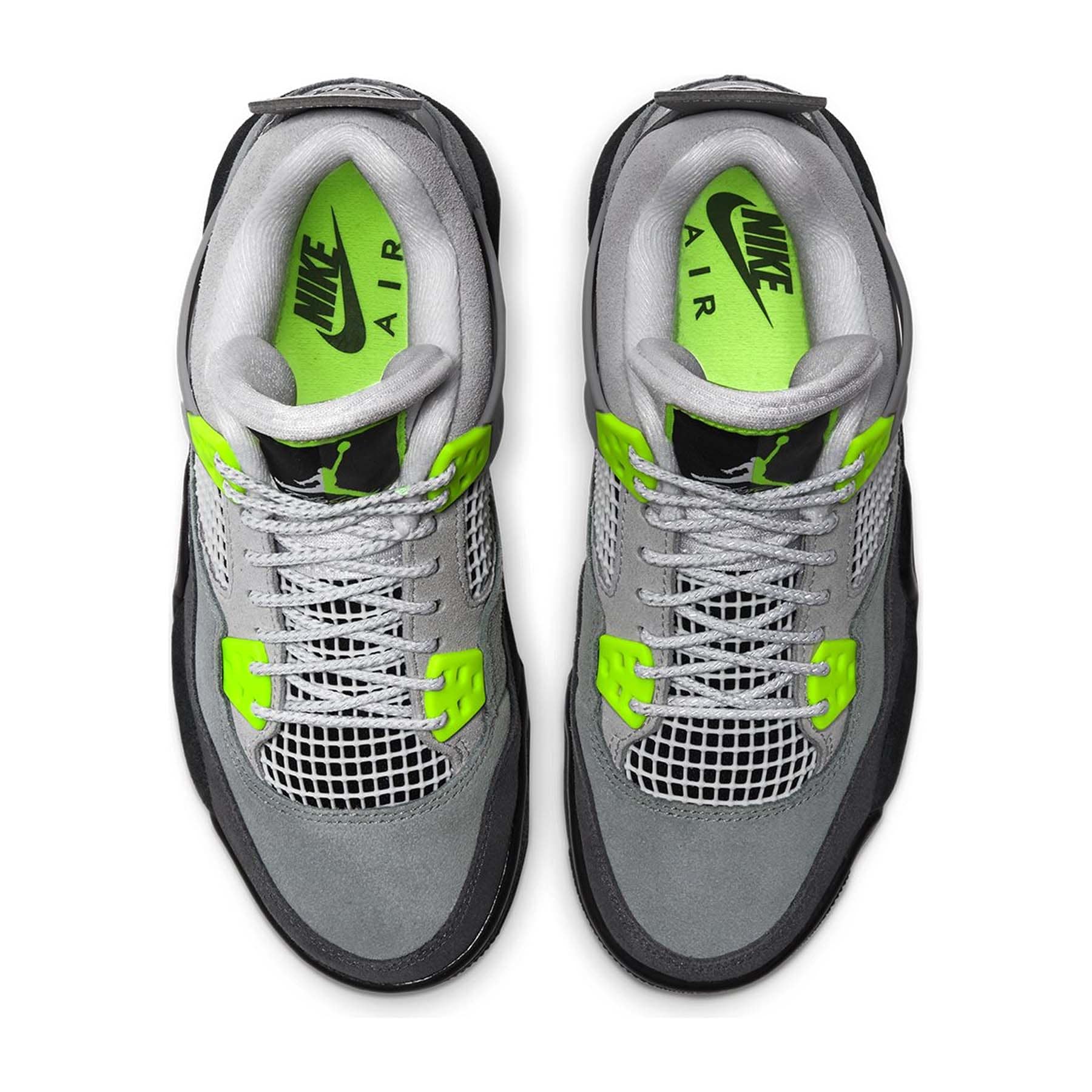 Air Jordan 4 Retro SE GS Neon 95 trainers top view showing laces