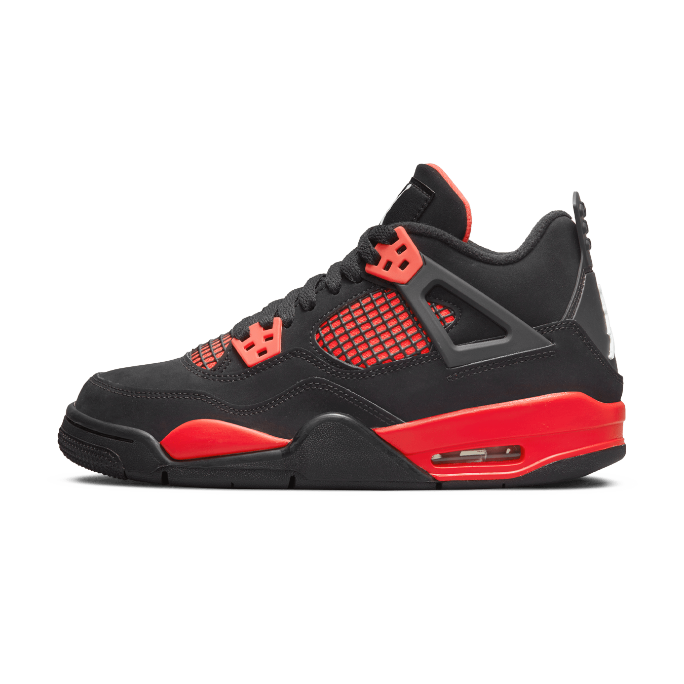 Air Jordan 4 Retro GS Red Thunder trainers main side profile black red