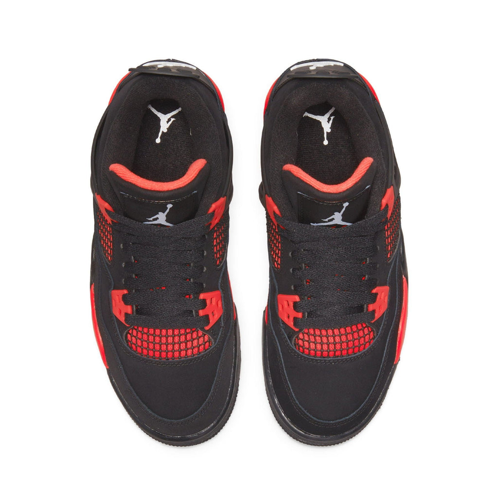 Air Jordan 4 Retro GS Red Thunder trainers top view showing laces