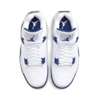 Air Jordan 4 Retro Midnight Navy trainers top view showing laces
