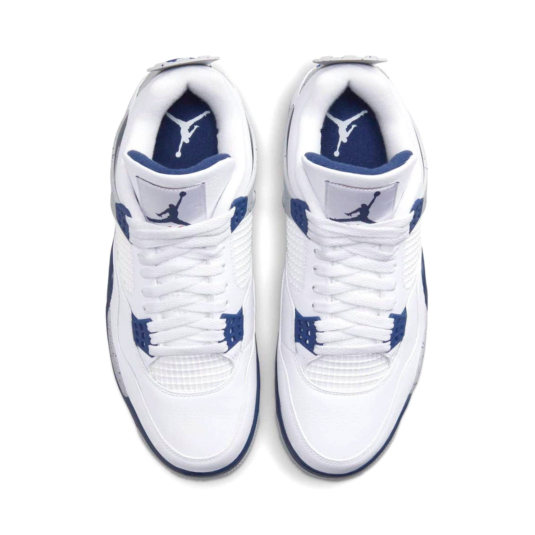 Air Jordan 4 Retro Midnight Navy trainers top view showing laces