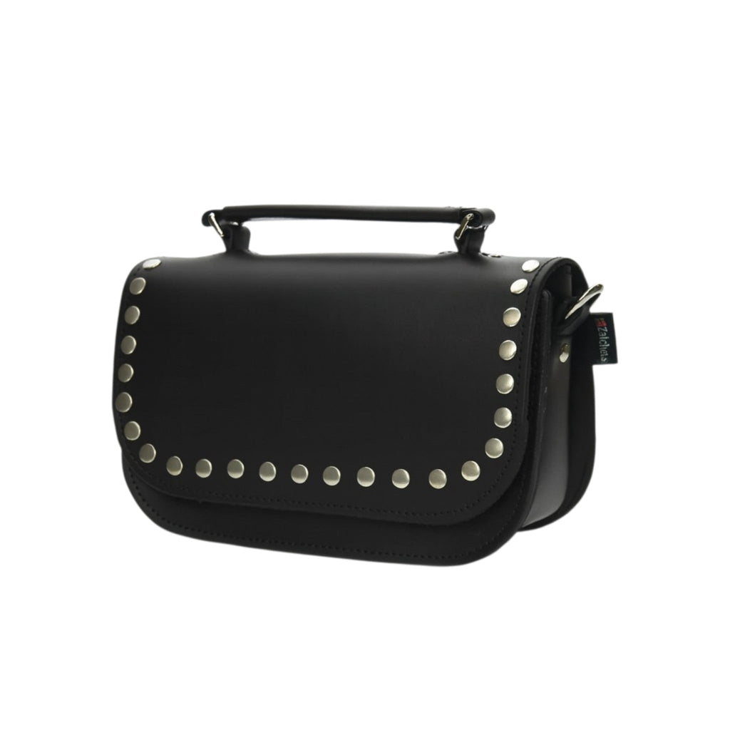 Zatchels Aura black leather clutch bag side view