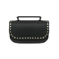 Zatchels Aura Black Studded Handmade Leather Clutch Bag front view