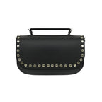 Zatchels Aura Black Studded Handmade Leather Clutch Bag front view