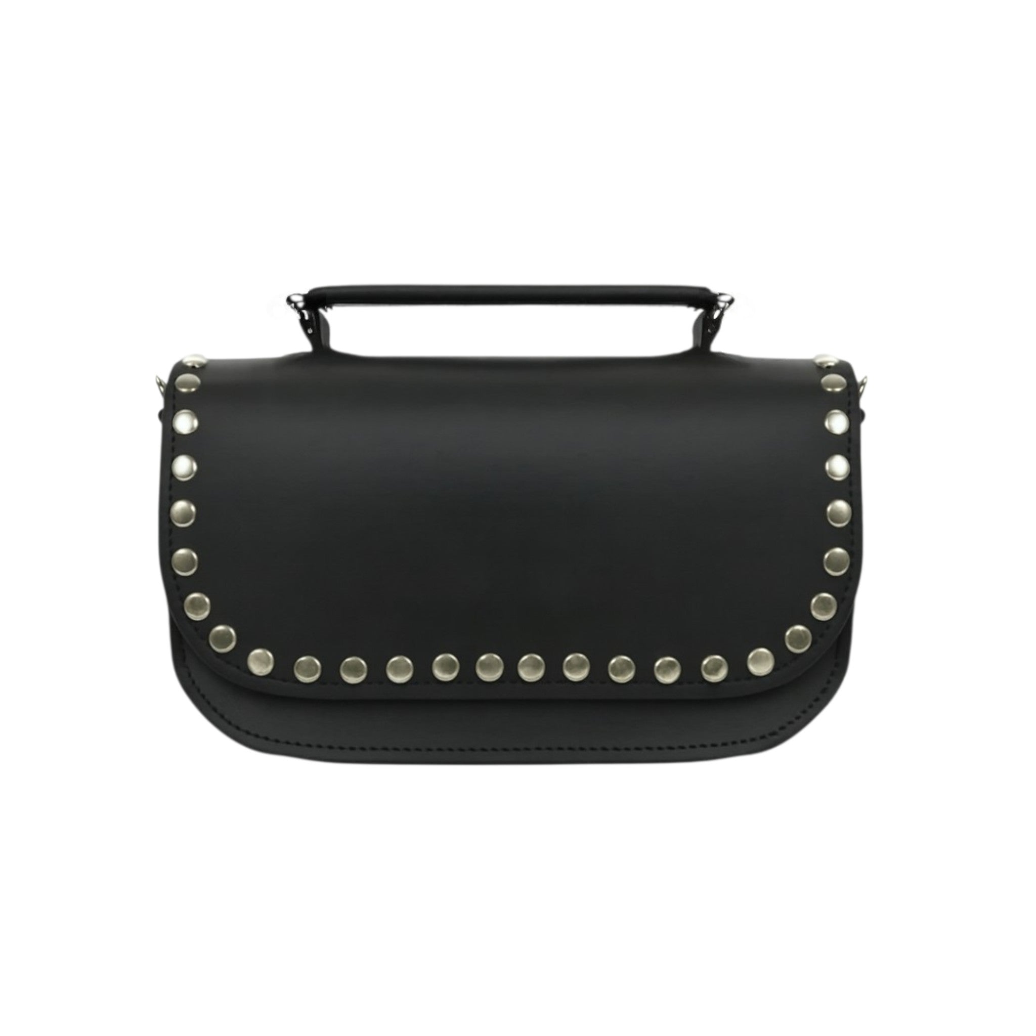 Zatchels Aura Black Studded Handmade Leather Clutch Bag front view