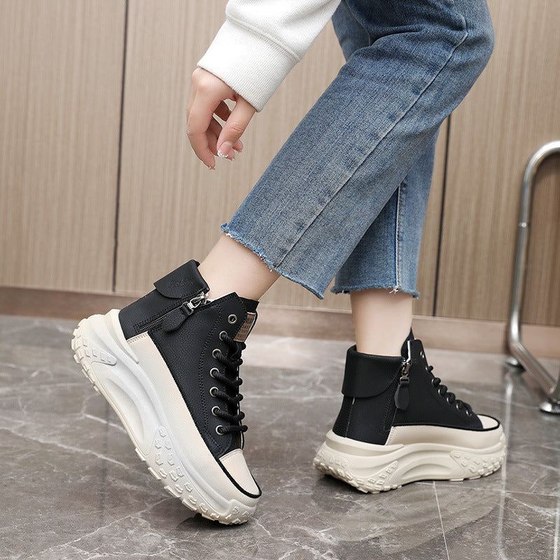 Womens Height Increasing Platform Low Top Lace Up Trainers