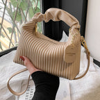 Womens PU Leather Pleated Cloud Crossbody Bag