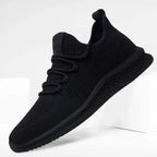 Mens Breathable Mesh Low Top Lace Up Round Toe Black Trainers