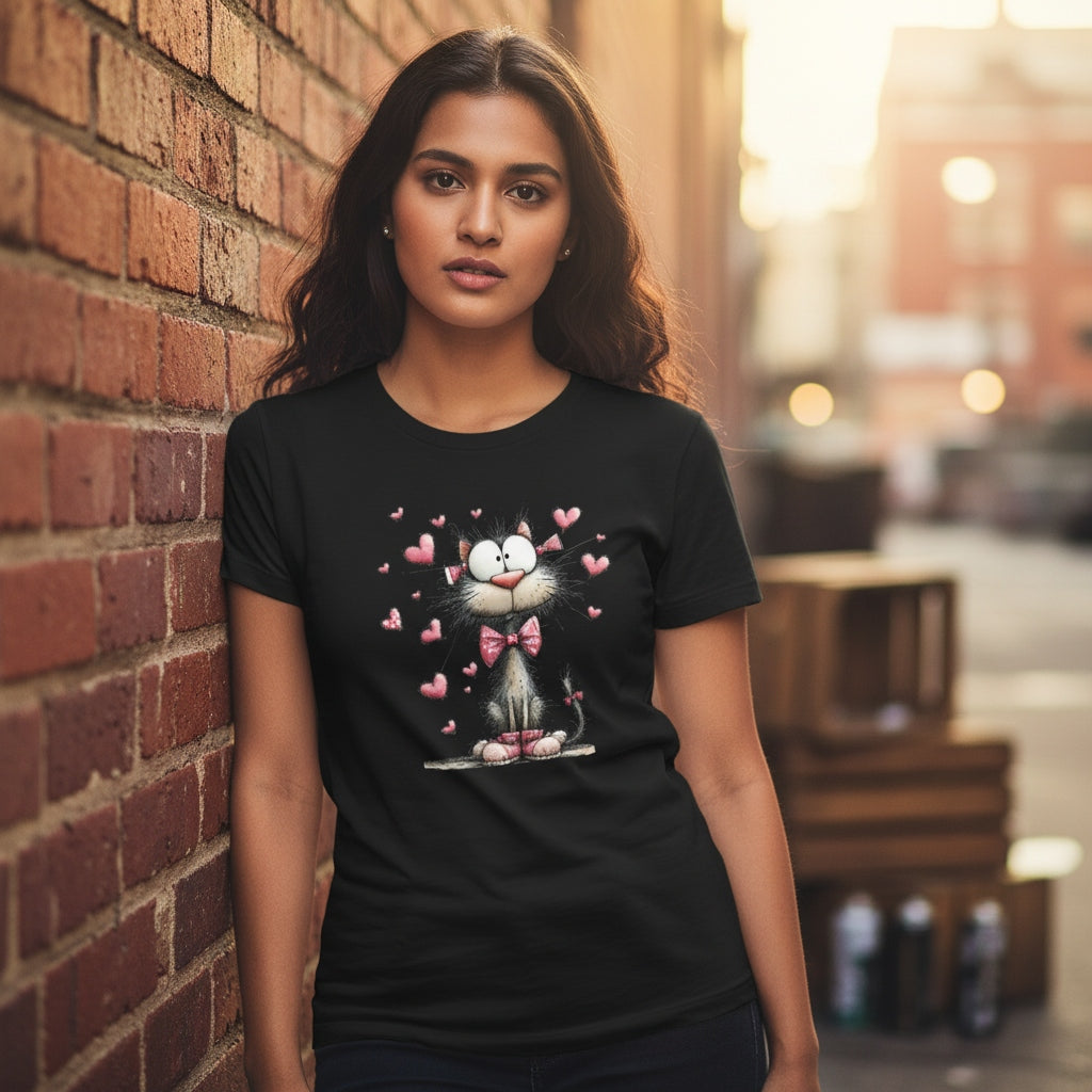 Cat with Pink Bow Tie and Shoes T-Shirt - Valentine's Day Charm & Style by StayClothed.com