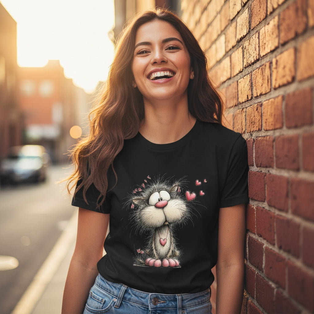 Cat with Heart Necklace Looking Up T-Shirt - Valentine's Day Love & Hope by StayClothed.com