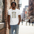 Black man wearing a white autism affirmations t-shirt.