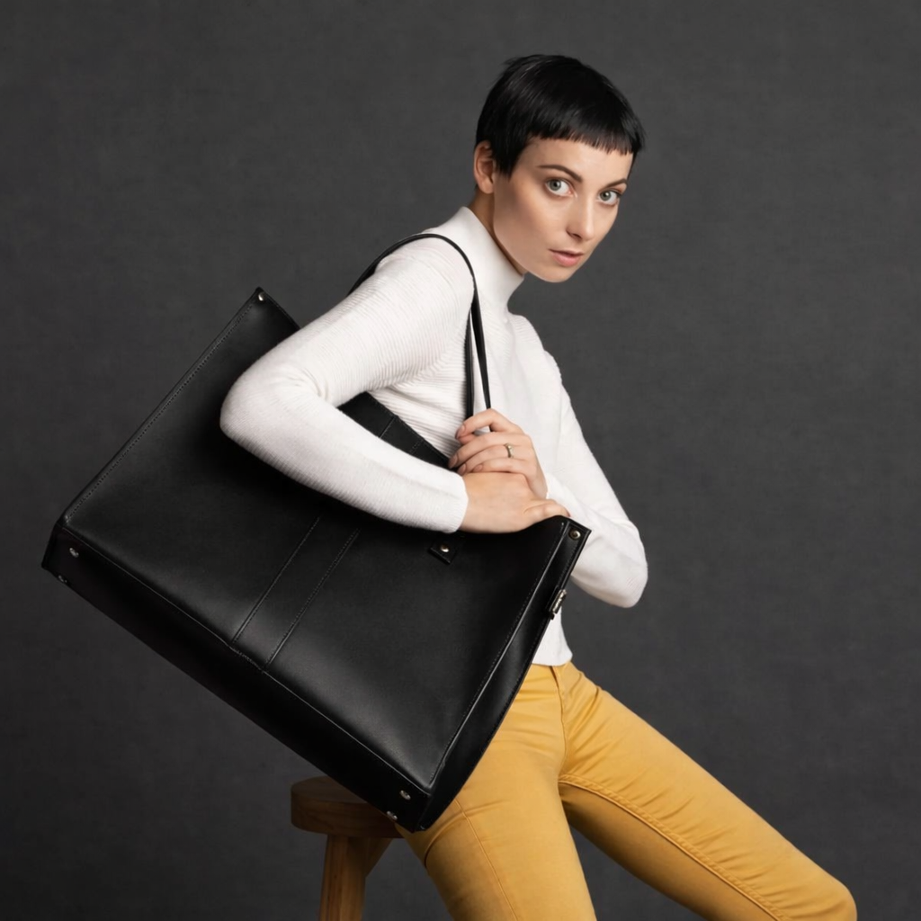 Zatchels Black Handmade Leather Shopper Bag