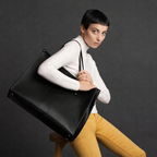 Zatchels Black Handmade Leather Shopper Bag