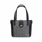 Zatchels Black Tannery Tweed Mini Twist Lock Shopper Bag front view