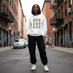 Black woman wearing a white God Says I Am Autism Puzzle Hearts sweatshirt.