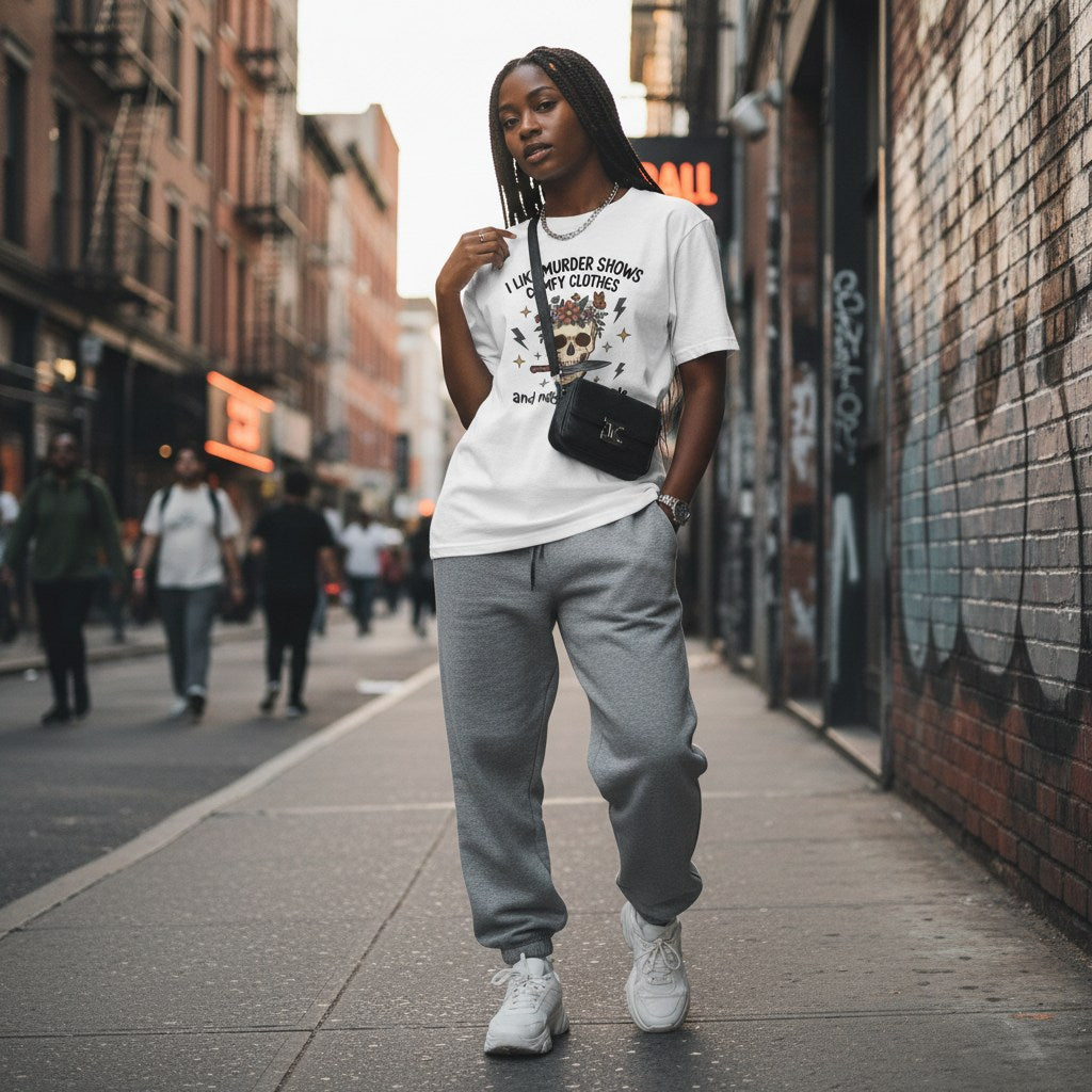 Black woman wearing streetwear in a lifestyle photo