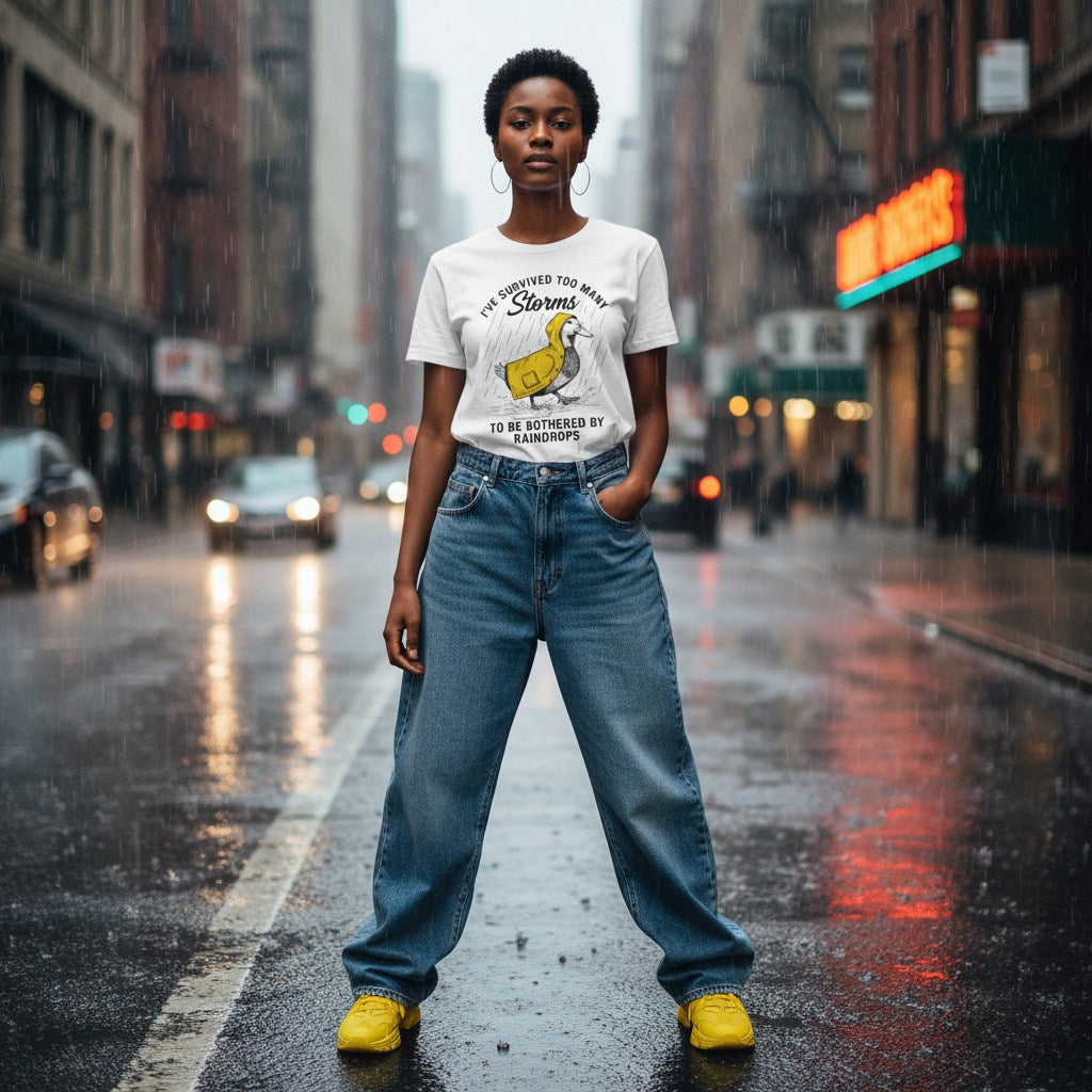Black woman in a streetwear style photo wearing a white t-shirt