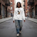 Black woman wearing a white autism awareness sweatshirt.