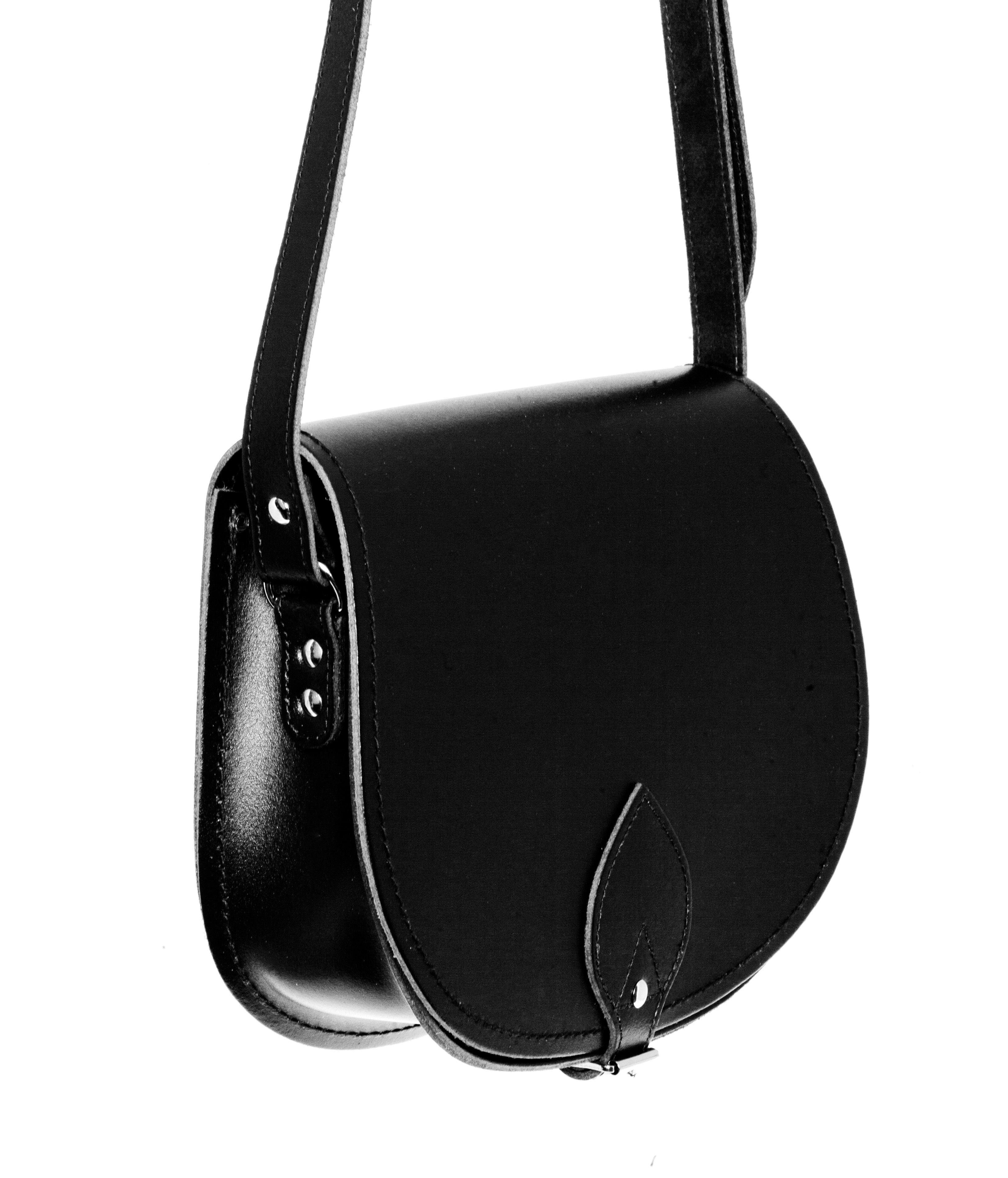 Zatchels Black leather saddle bag side view