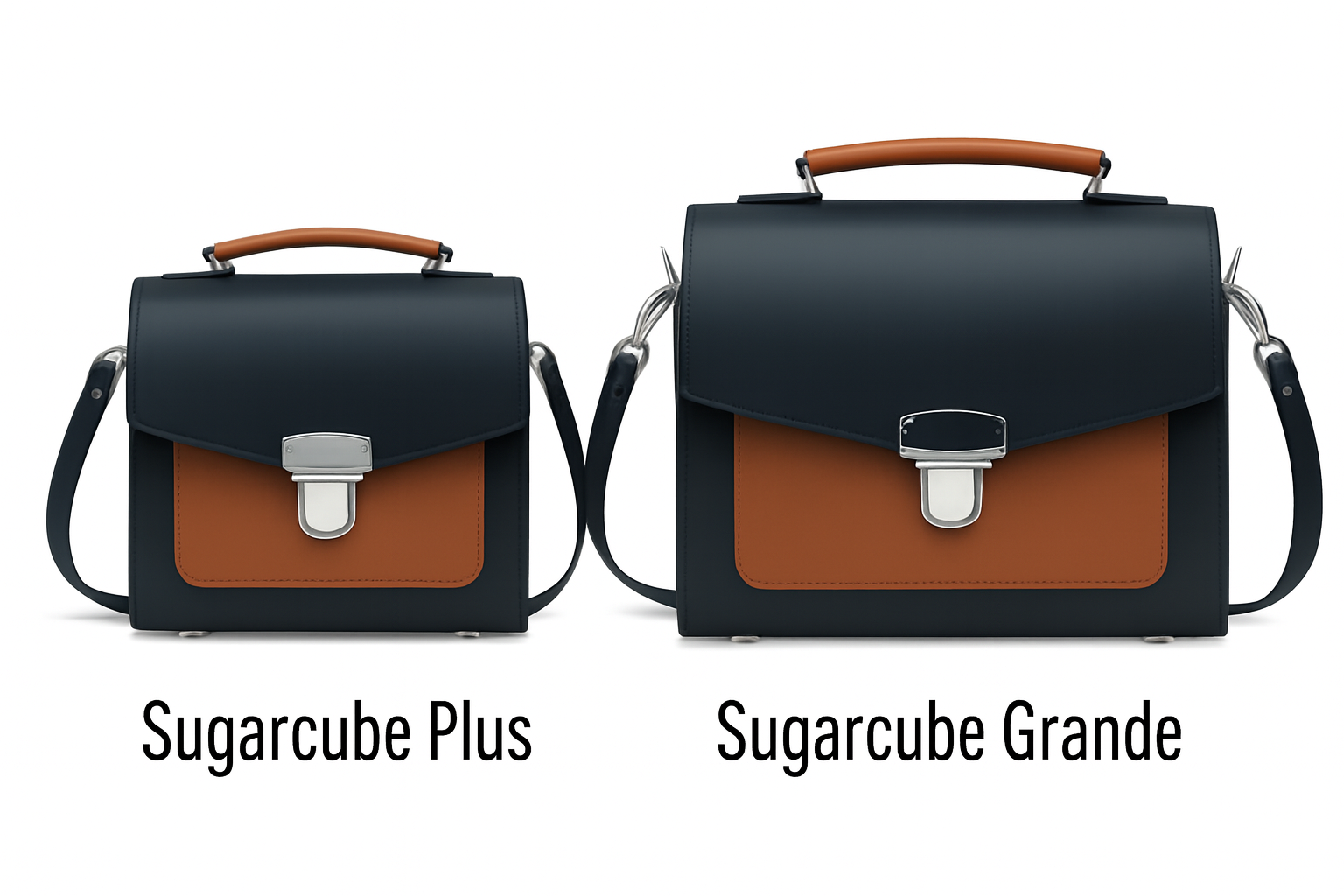 Zatchels Black Burnt Orange Sugarcube handbag size guide view