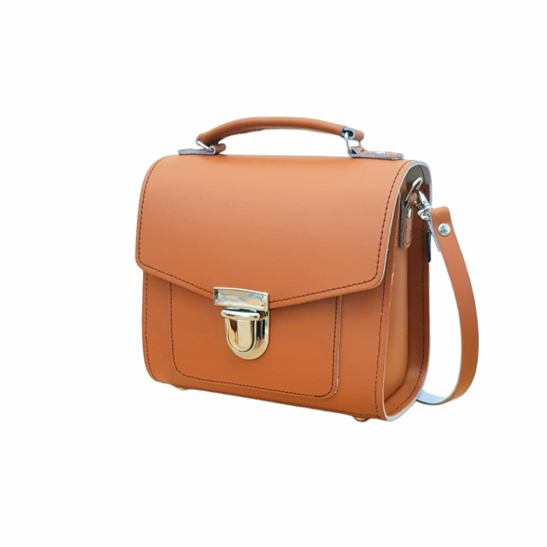 Zatchels Burnt Orange Sugarcube leather handbag side view