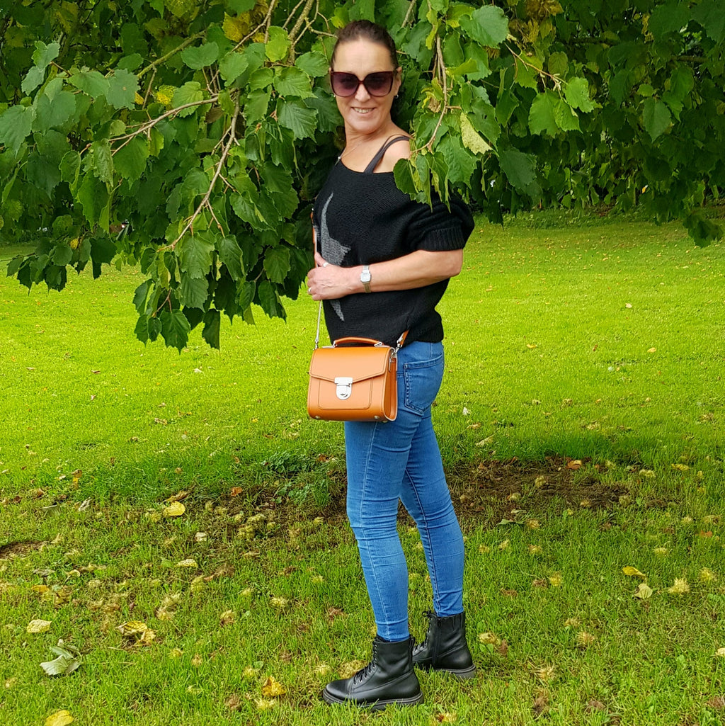 Zatchels Burnt Orange Sugarcube handbag model view