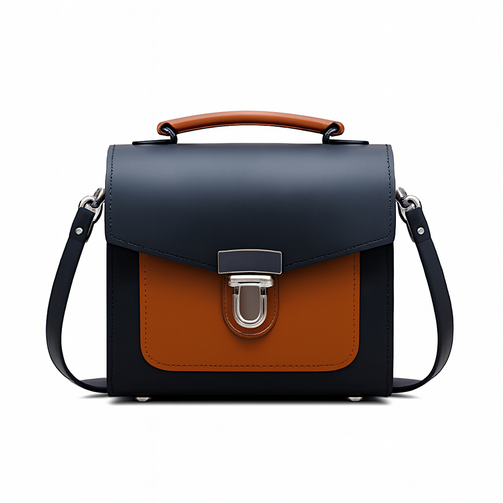Zatchels Black Burnt Orange Two Tone Sugarcube Handbag front view