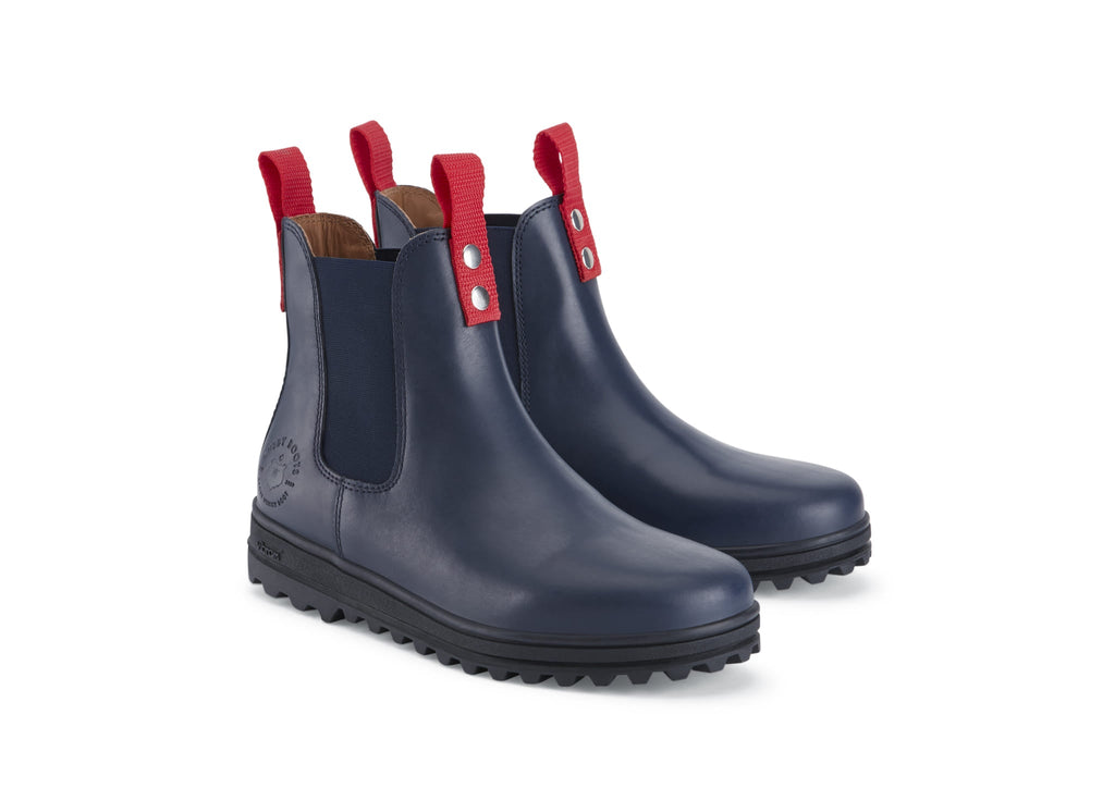 Busby Womens Winter Chelsea Boots Navy Blue Leather