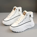 Womens Height Increasing Platform Low Top Lace Up Trainers