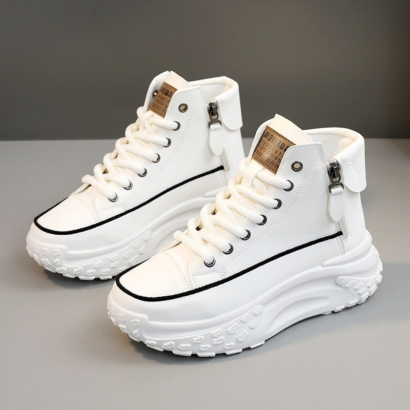 Womens Height Increasing Platform Low Top Lace Up Trainers
