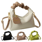 Womens PU Leather Pleated Cloud Crossbody Bag