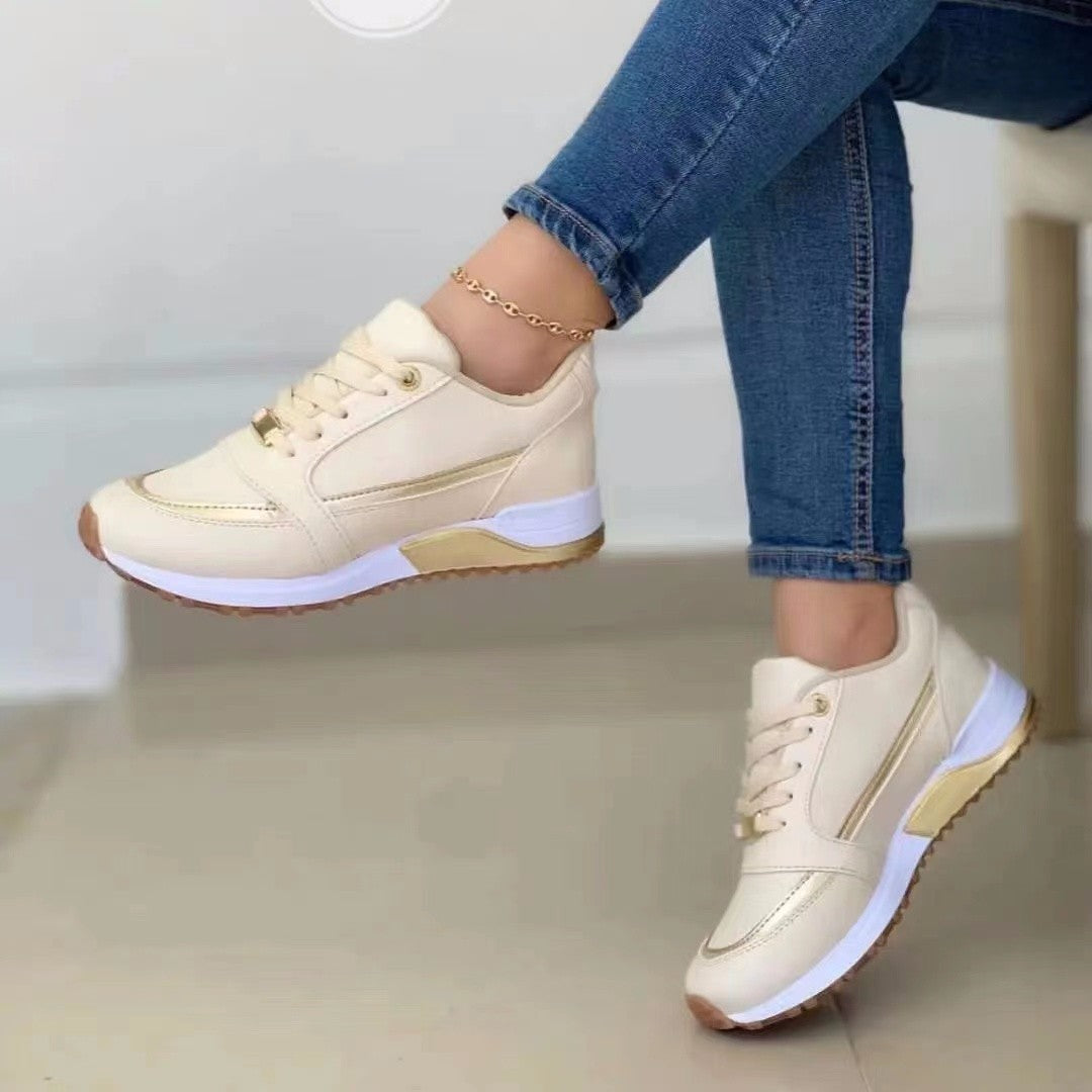 Womens Leather Breathable Lace Up Round Toe Walking Shoes