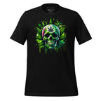 Black tshirt with colorful cannabis skull and leaf design