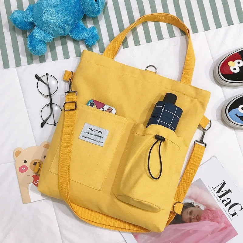 Harajuku Canvas Backpack Shoulder Bag With Pockets