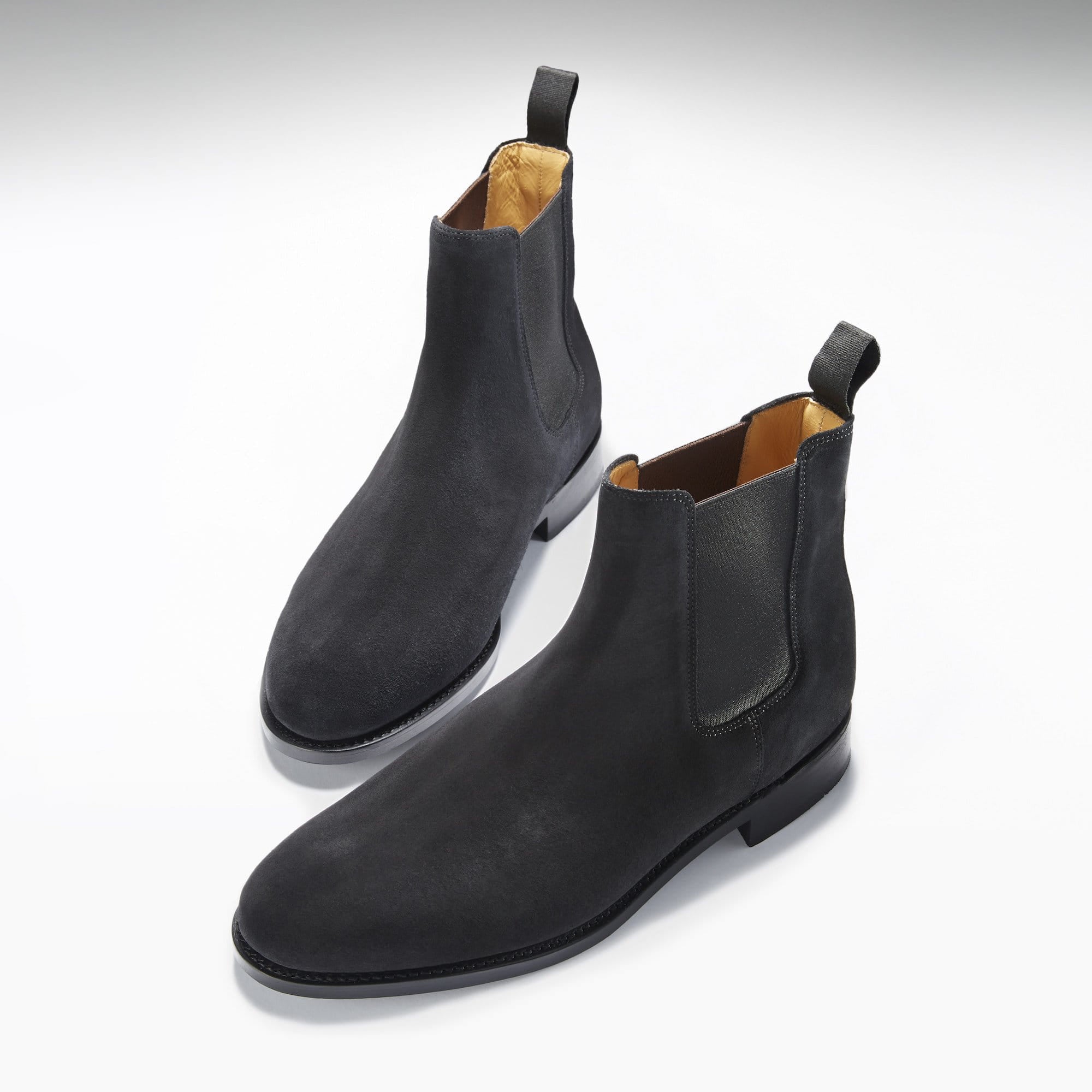 Hugs & Co Mens Black Suede Chelsea Boots Welted Leather Sole